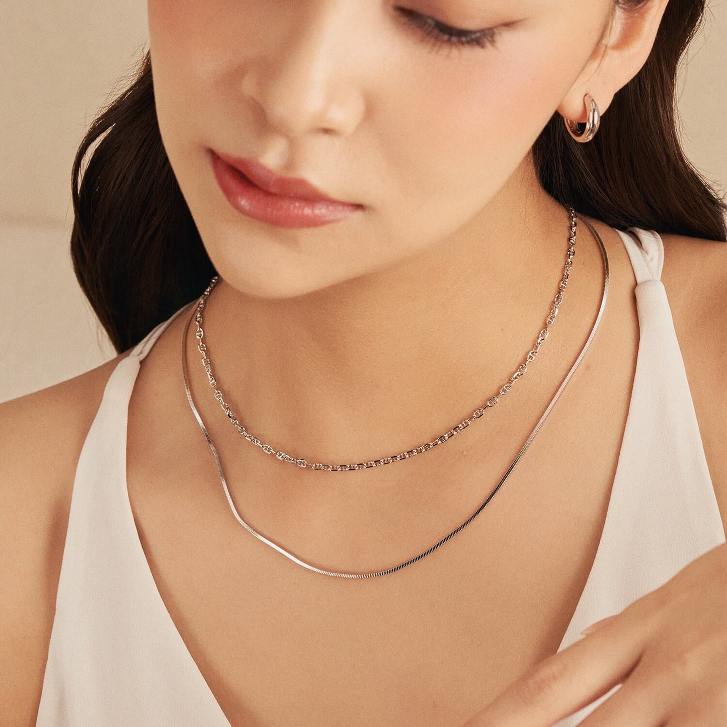 Silver Boxy Herringbone Necklace