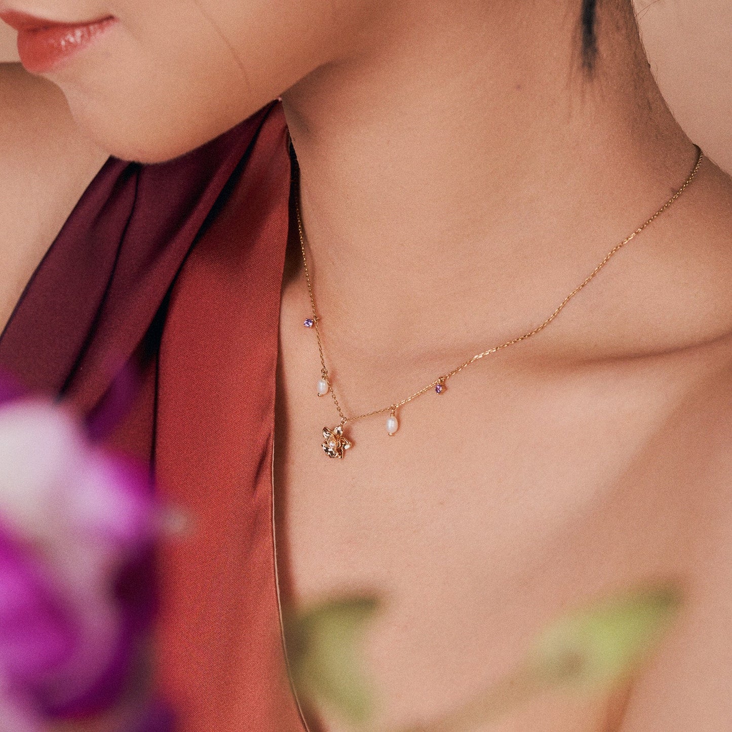 Gold Cataleya Necklace