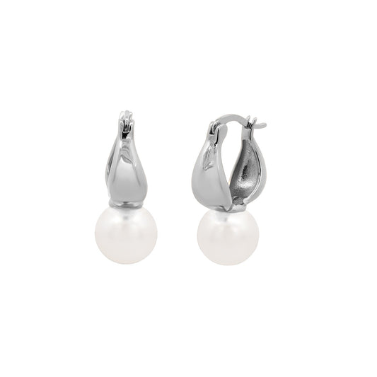 Silver Dara Pearl Huggies
