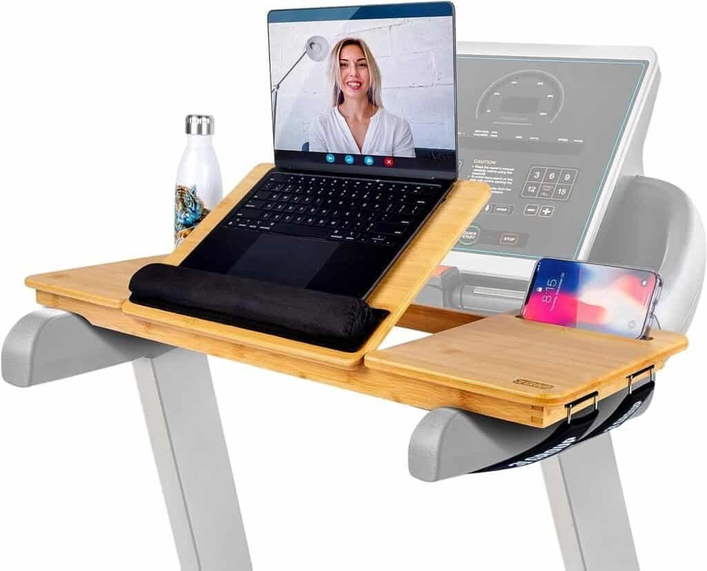 3J Group Treadmill Desk Attachment - Desk for Treadmill with Comfortable Wrist Rest, Stable Straps, Cup Holder, Anti-Slip Pads Walking Desk Treadmill, and Phone Slot