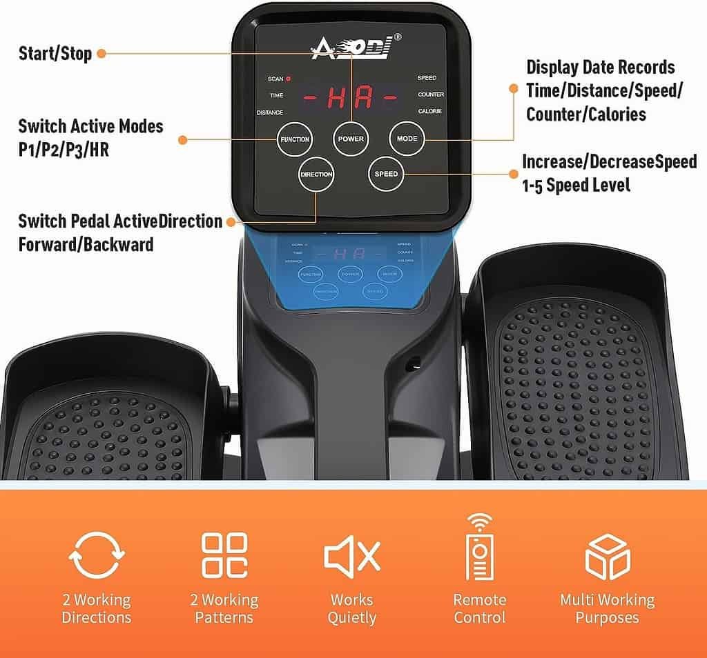AODI Under Desk Elliptical Machine with Remote Control, Seated Pedal Exerciser for Seniors Adults Teens, Mini Compact Portable Exercise Elliptical for Office Gym Home Use