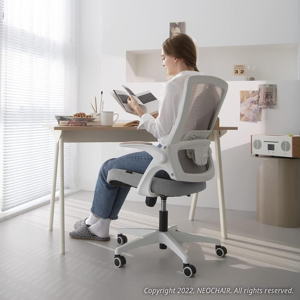 NEO CHAIR High Back Mesh Chair Adjustable Height and Ergonomic Design Home Office Computer Desk Chair Executive Lumbar Support Padded Flip-up Armrest Swivel Chair (Grey)