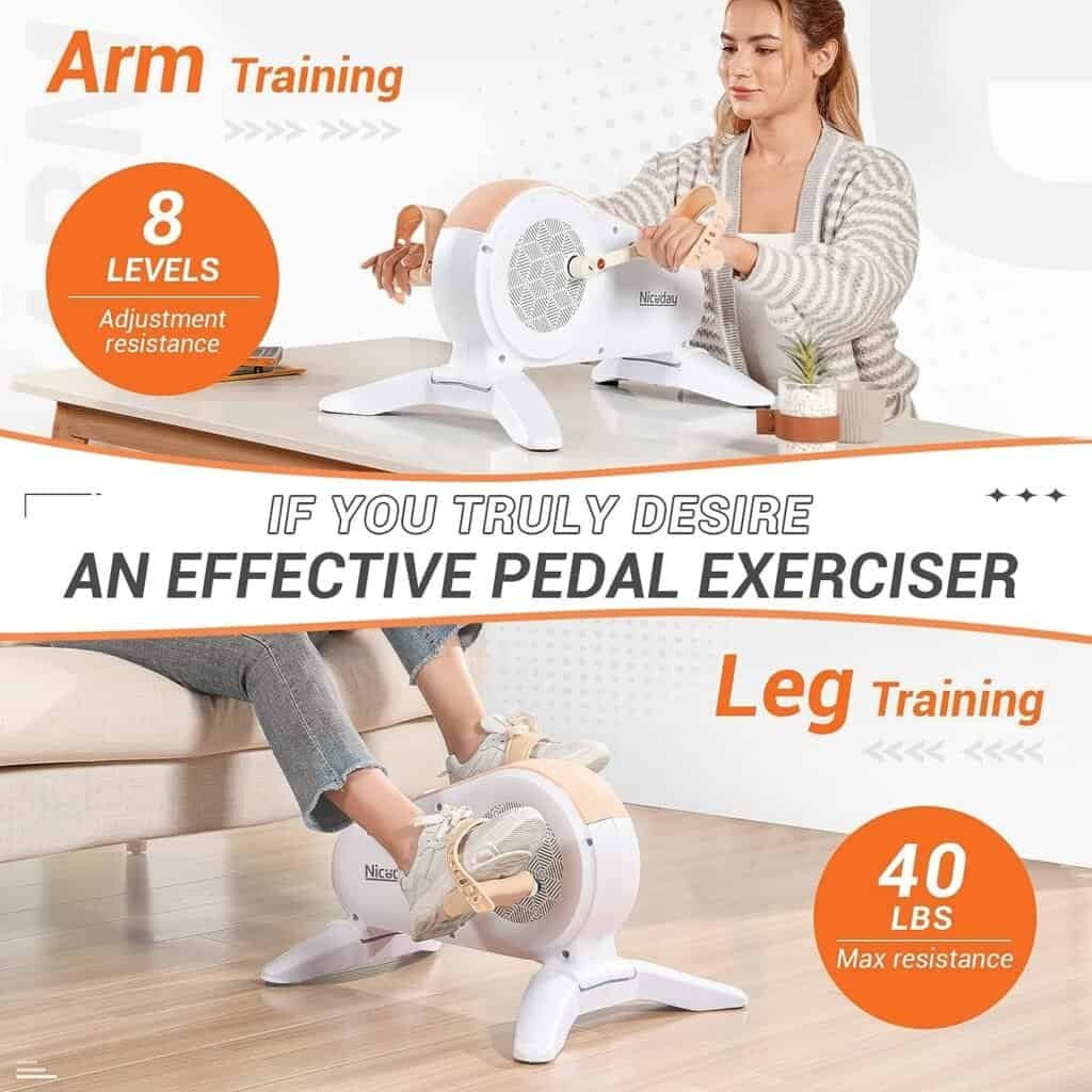 Niceday Under Desk Bike, Pedal Exerciser with 8 Levels Magnetic Resistance, Mini Exercise Bike for Home Office Workout or Physical Therapy