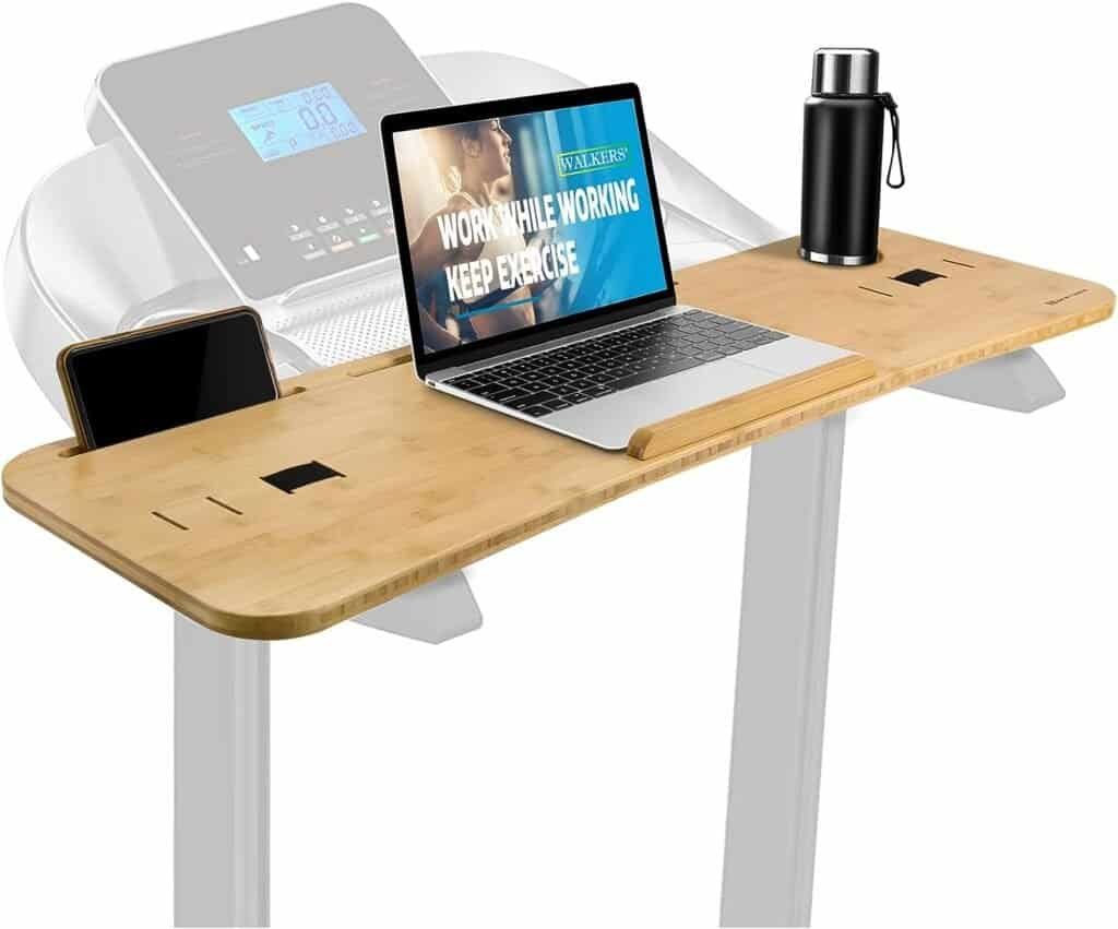 Nnewvante Treadmill Desk Attachment,Treadmill Laptop Holder for Tablets Laptops,Bamboo Laptop Stand for Treadmill Workstation Handrail up to 35.5