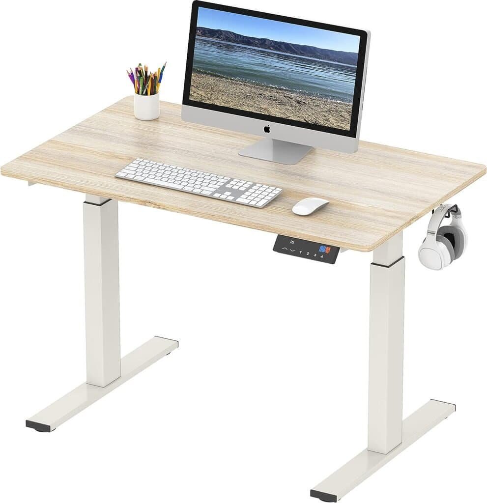 SHW Memory Preset Electric Height Adjustable Standing Desk, 40 x 24 Inches, Maple