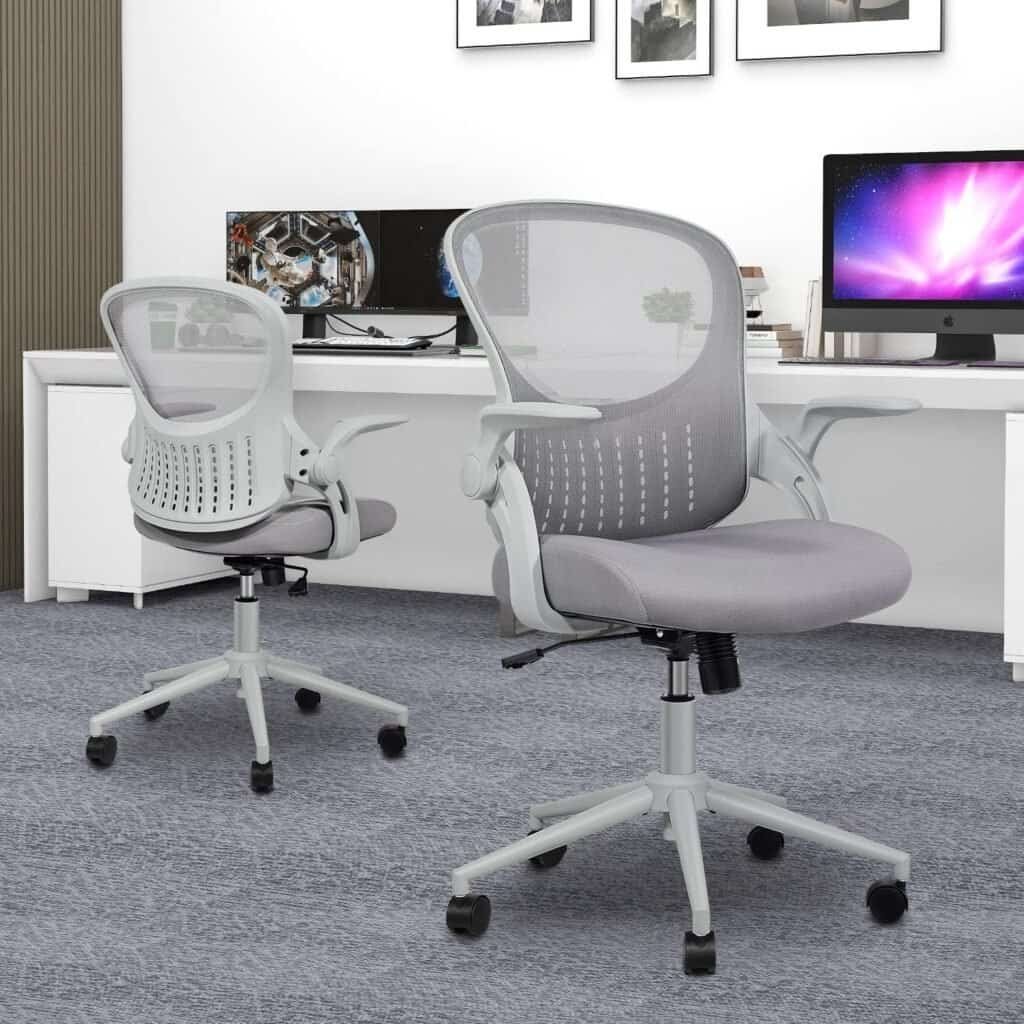 SMUG Home Office Ergonomic Desk Mesh Computer Modern Height Adjustable Swivel Chair with Lumbar Support/Flip-up Arms, Grey, 23.8D x 23.2W x 39.8H