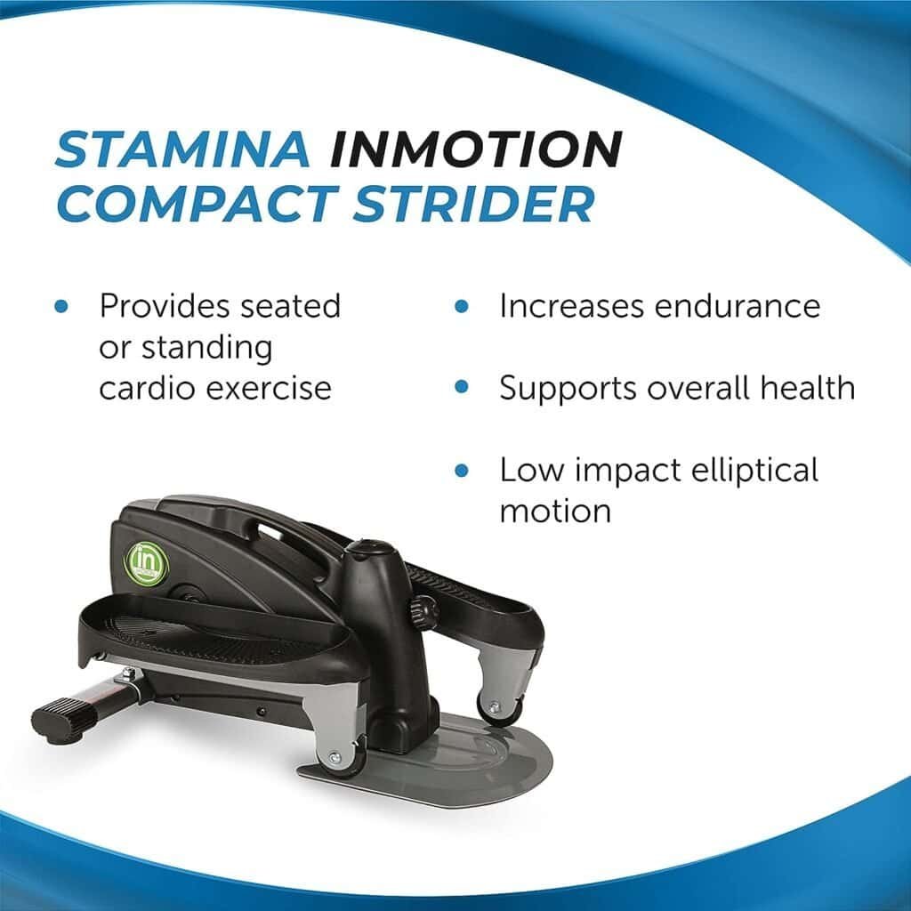 Stamina InMotion Compact Strider Elliptical Pedal Exerciser with Smart Workout App - Foot Pedal Exerciser for Home Workout - Up to 250 lbs Weight Capacity