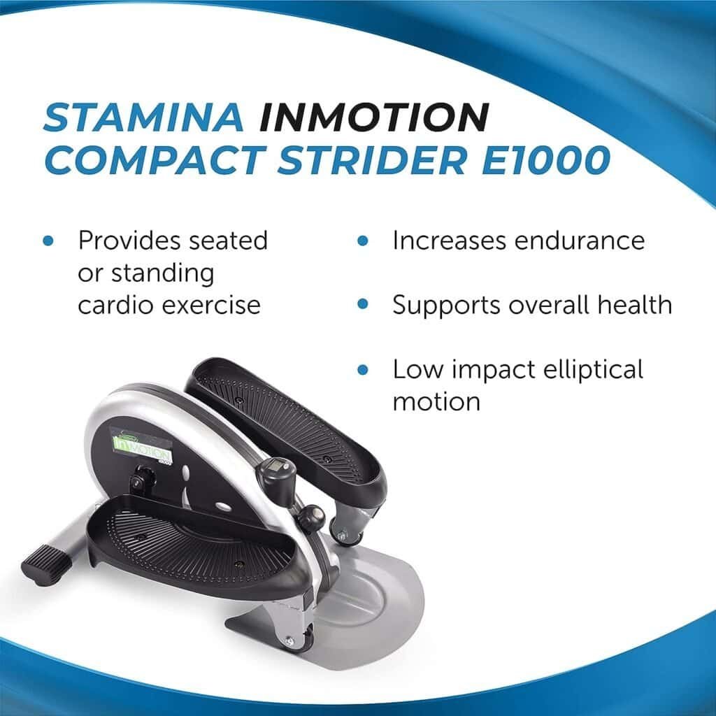 Stamina Inmotion E1000 Compact Strider - Seated Elliptical with Smart Workout App - Foot Pedal Exerciser for Home Workout - Up to 250 lbs Weight Capacity